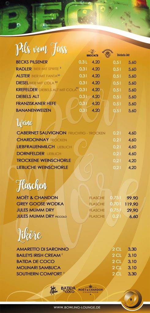 Biere, Wein & Liköre – Originalkarte mit Preisen; zum Vergrößern öffnen